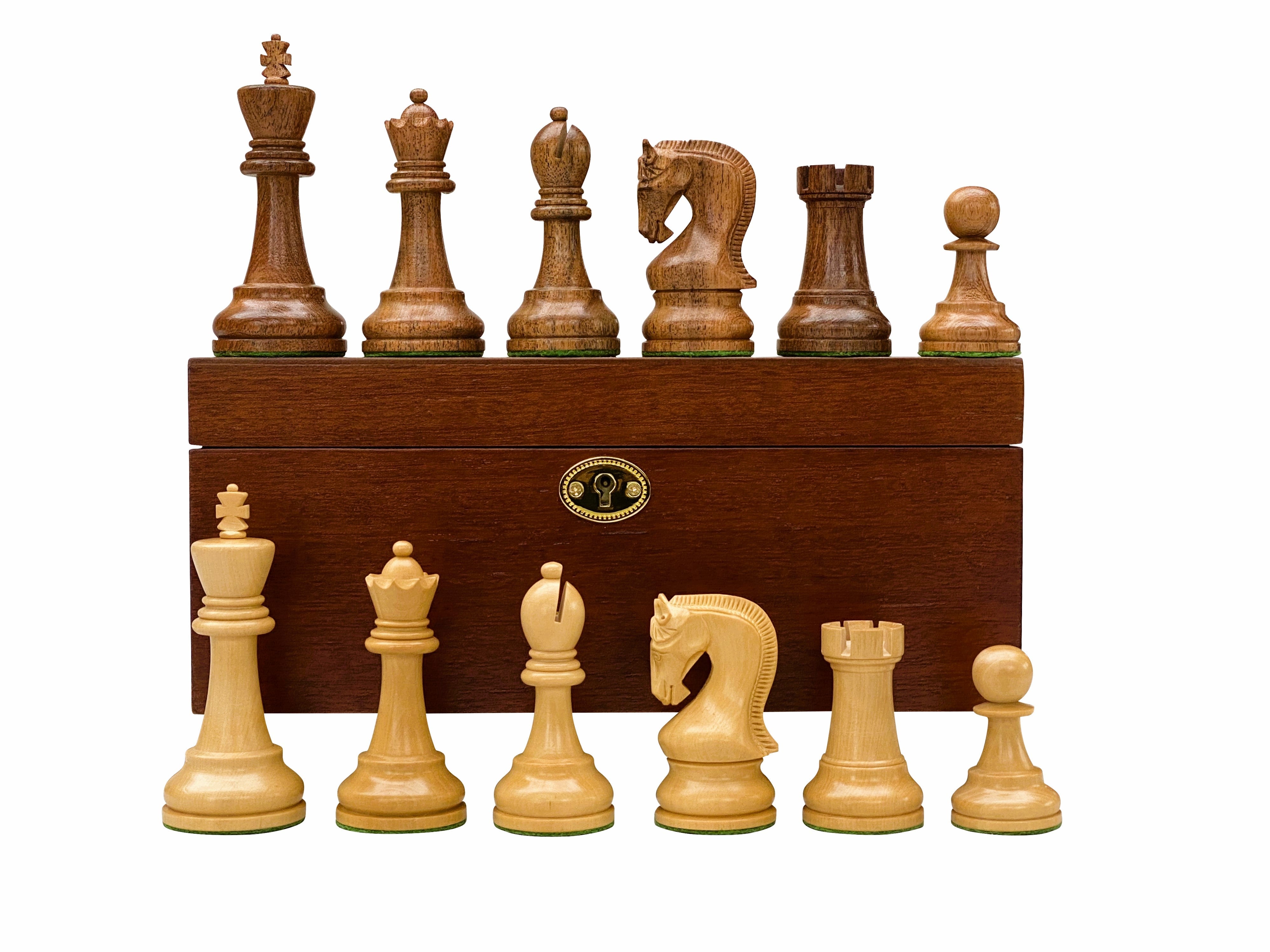 Leningrad Acacia Chess Pieces & Mahogany Box - Official Staunton™